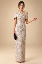 Jacquard Sheath Off the Shoulder Ruched Corset Mother of the Bride & Groom Dresses (SHI22500958)
