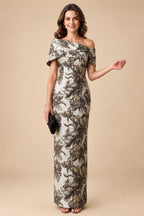 Jacquard Sheath Off the Shoulder Ruched Corset Mother of the Bride & Groom Dresses (SHI22500958)