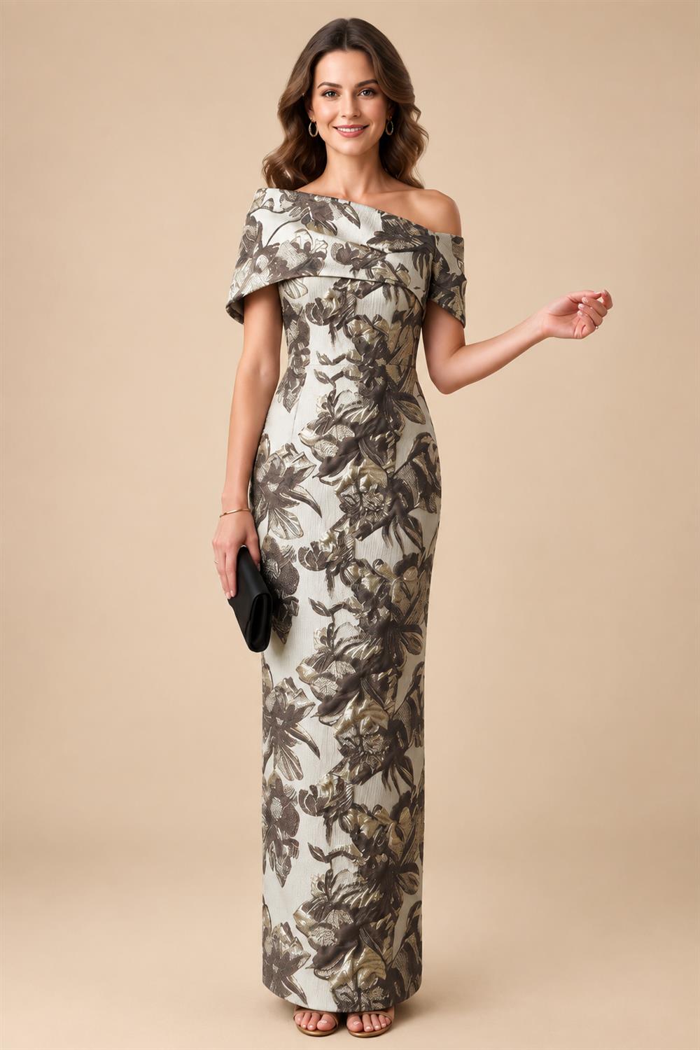 Jacquard Sheath Off the Shoulder Ruched Corset Mother of the Bride & Groom Dresses (SHI22500958)