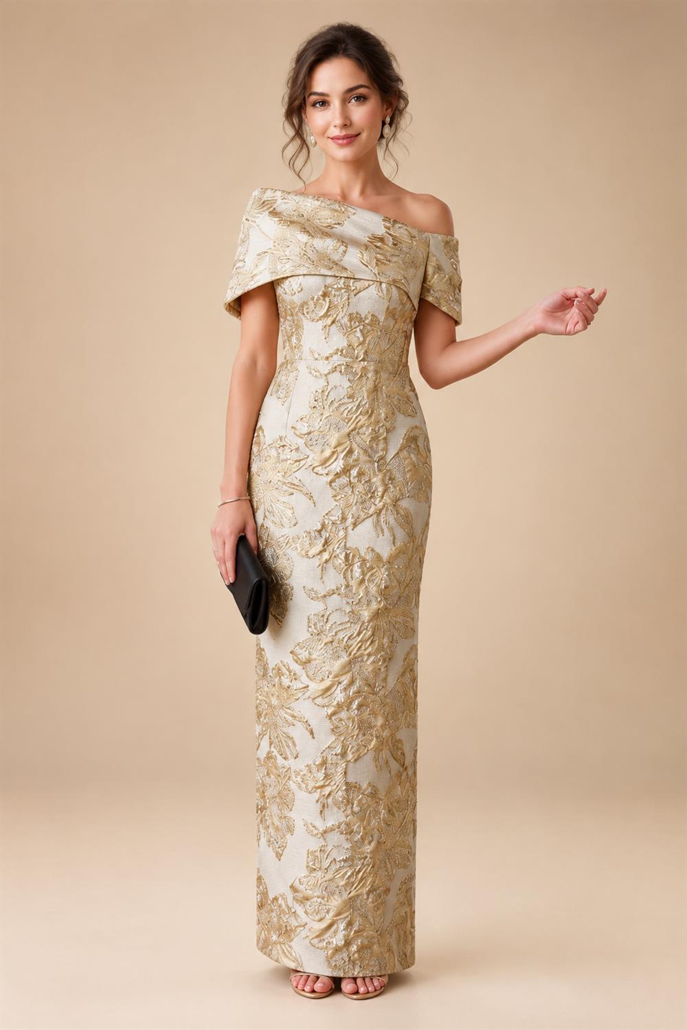 Jacquard Sheath Off the Shoulder Ruched Corset Mother of the Bride & Groom Dresses (SHI22500958)
