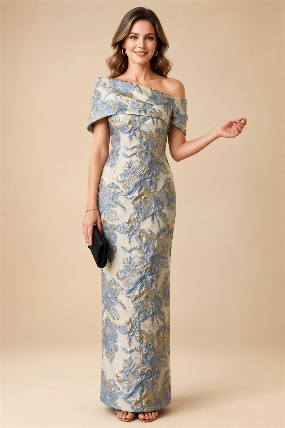 Jacquard Sheath Off the Shoulder Ruched Corset Mother of the Bride & Groom Dresses (SHI22500958)