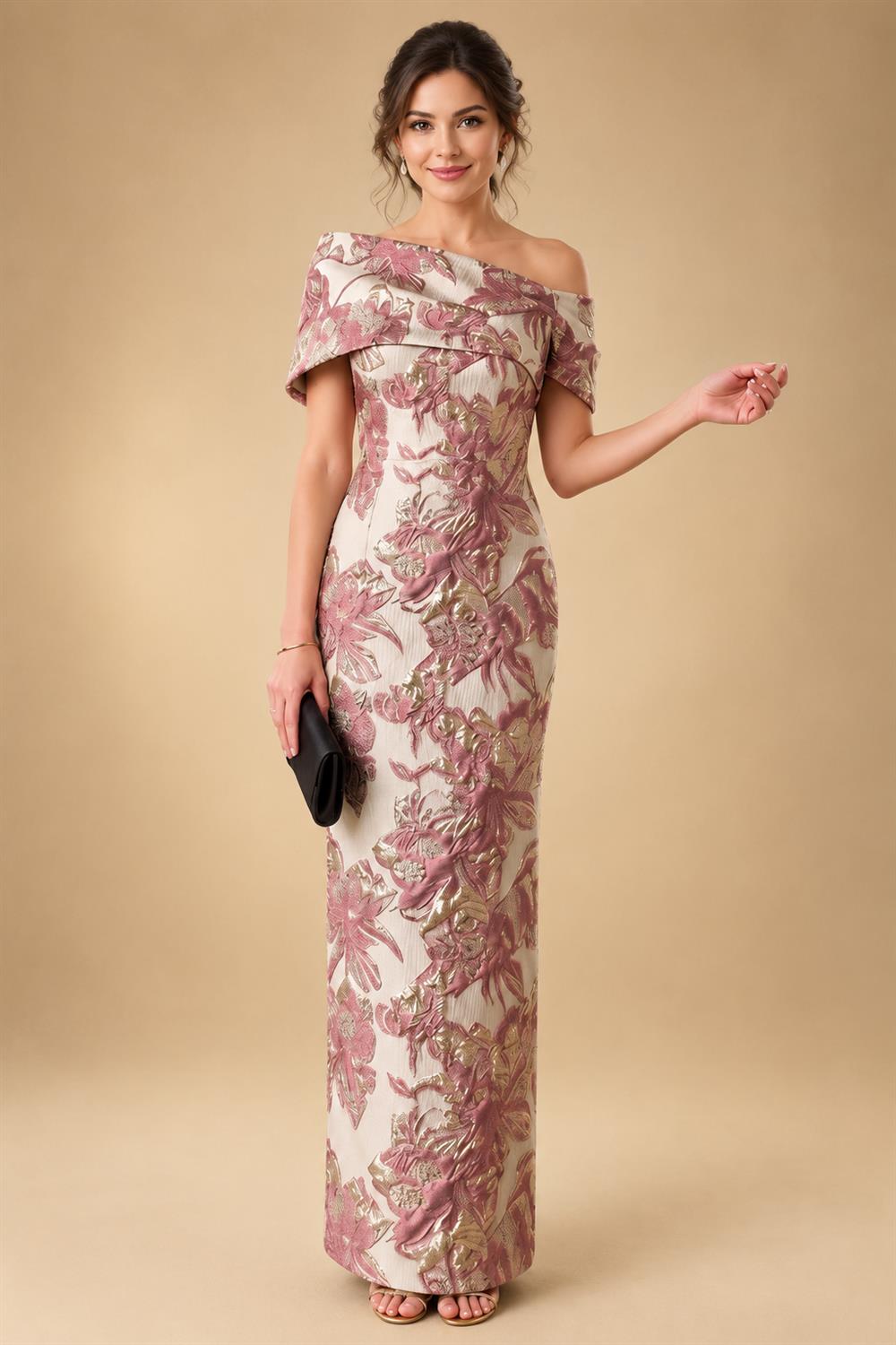 Jacquard Sheath Off the Shoulder Ruched Corset Mother of the Bride & Groom Dresses (SHI22500958)