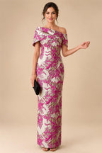 Jacquard Sheath Off the Shoulder Ruched Corset Mother of the Bride & Groom Dresses (SHI22500958)