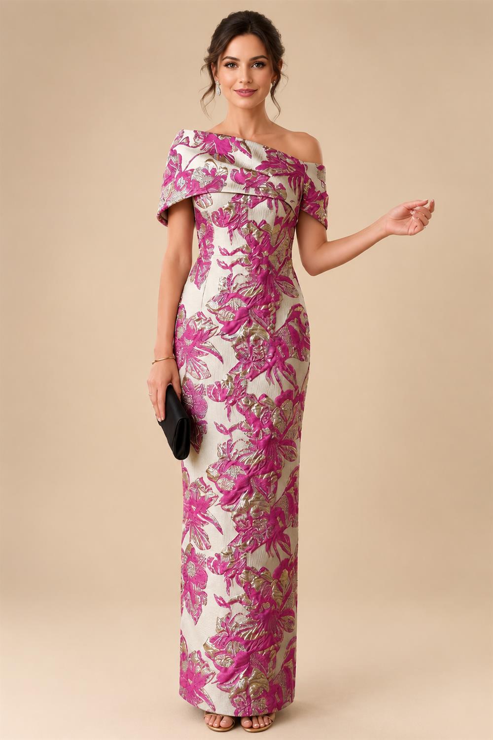 Jacquard Sheath Off the Shoulder Ruched Corset Mother of the Bride & Groom Dresses (SHI22500958)