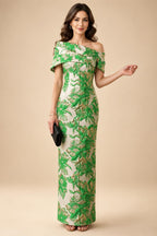 Jacquard Sheath Off the Shoulder Ruched Corset Mother of the Bride & Groom Dresses (SHI22500958)