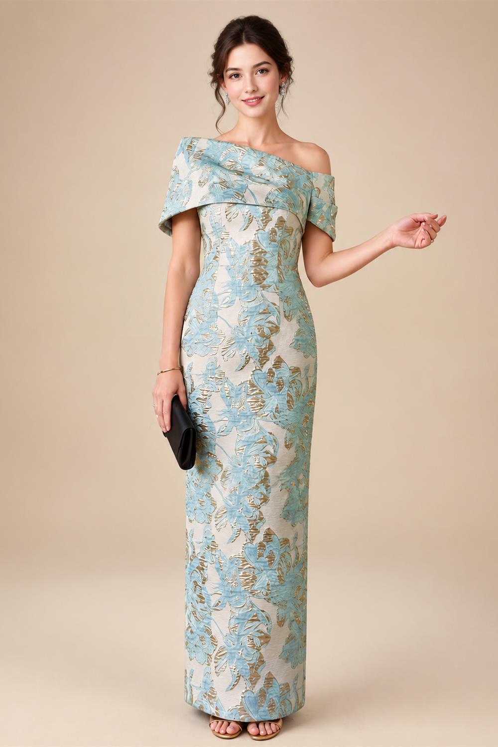 Jacquard Sheath Off the Shoulder Ruched Corset Mother of the Bride & Groom Dresses (SHI22500958)