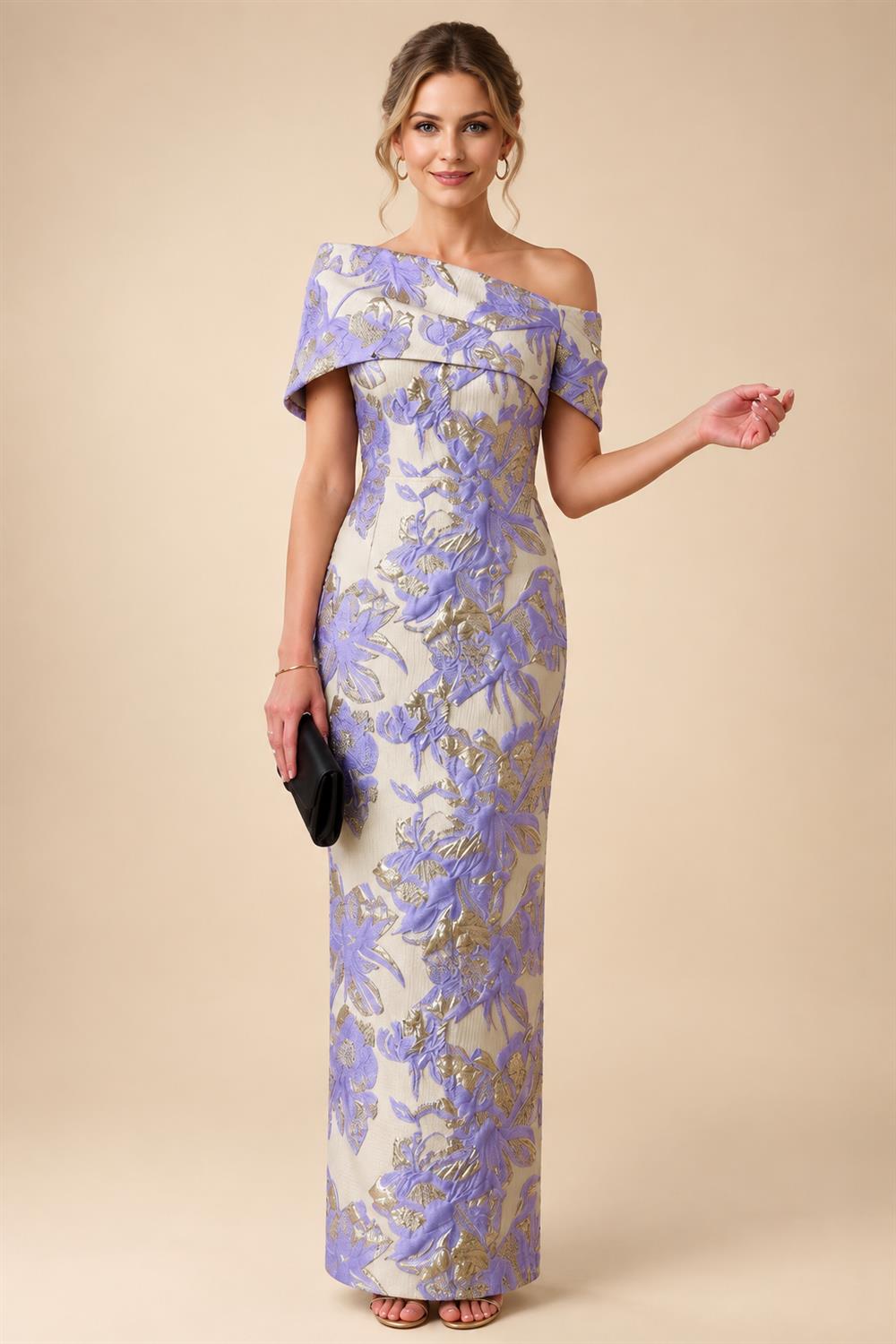 Jacquard Sheath Off the Shoulder Ruched Corset Mother of the Bride & Groom Dresses (SHI22500958)