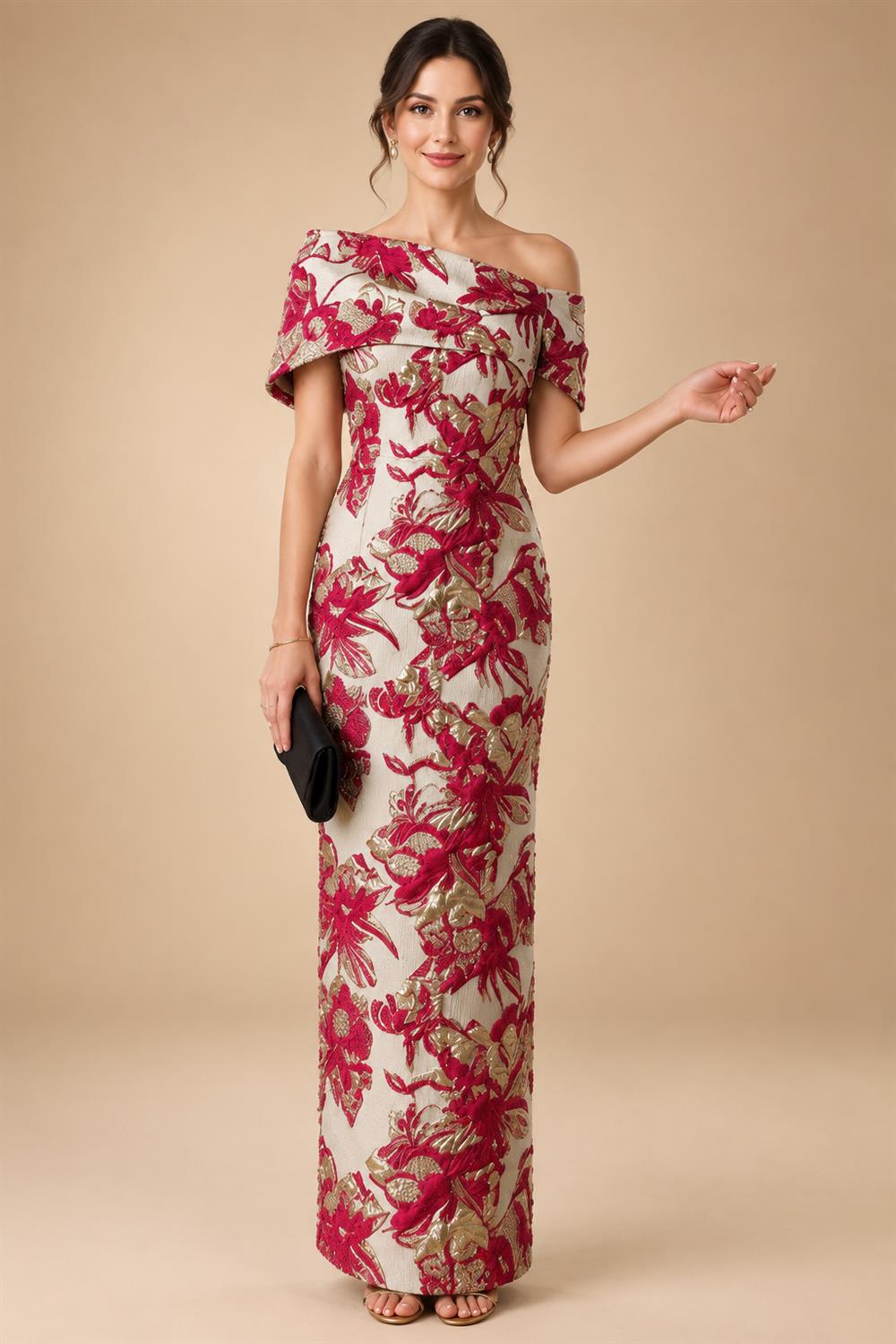 Jacquard Sheath Off the Shoulder Ruched Corset Mother of the Bride & Groom Dresses (SHI22500958)
