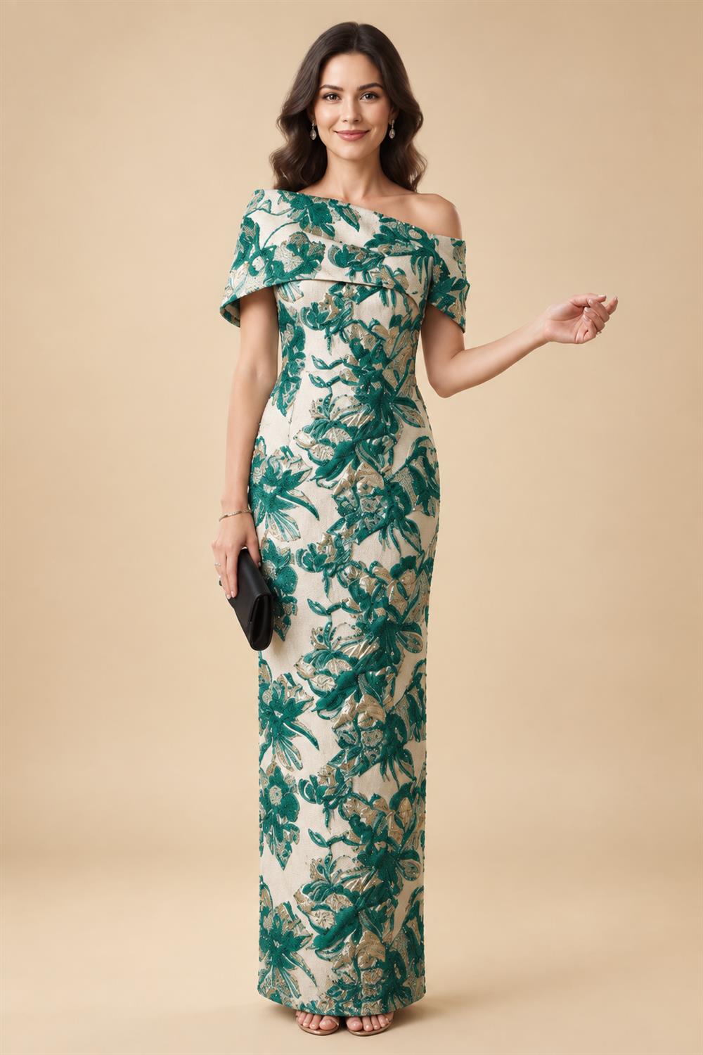 Jacquard Sheath Off the Shoulder Ruched Corset Mother of the Bride & Groom Dresses (SHI22500958)