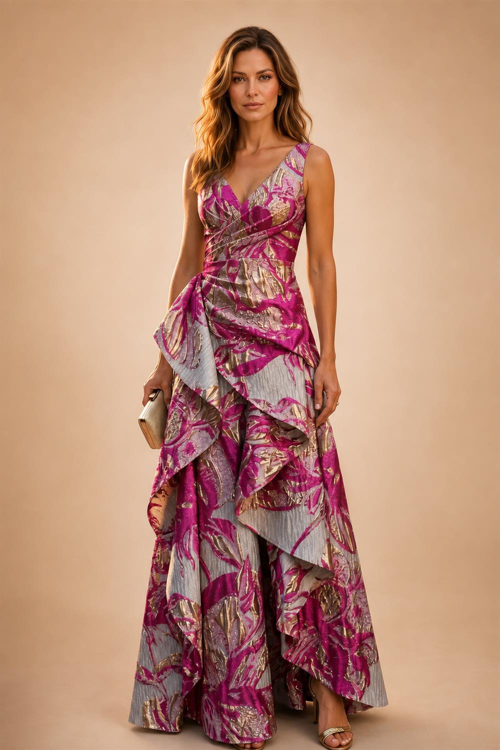Jacquard A Line V Neck Ruffles Corset Mother of the Bride & Groom Dresses (SHI22500967)