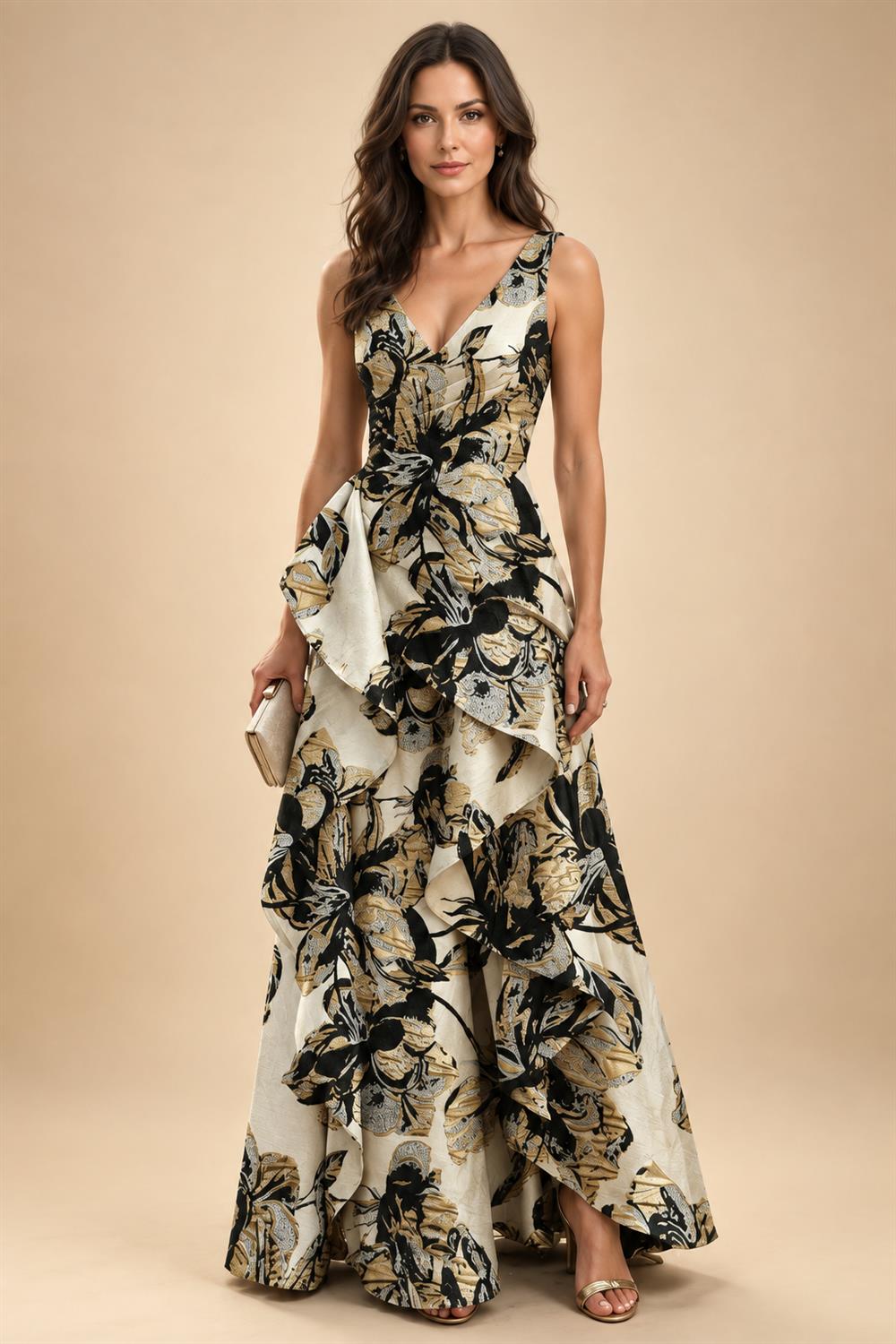 Jacquard A Line V Neck Ruffles Corset Mother of the Bride & Groom Dresses (SHI22500967)