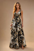 Jacquard A Line V Neck Ruffles Corset Mother of the Bride & Groom Dresses (SHI22500967)