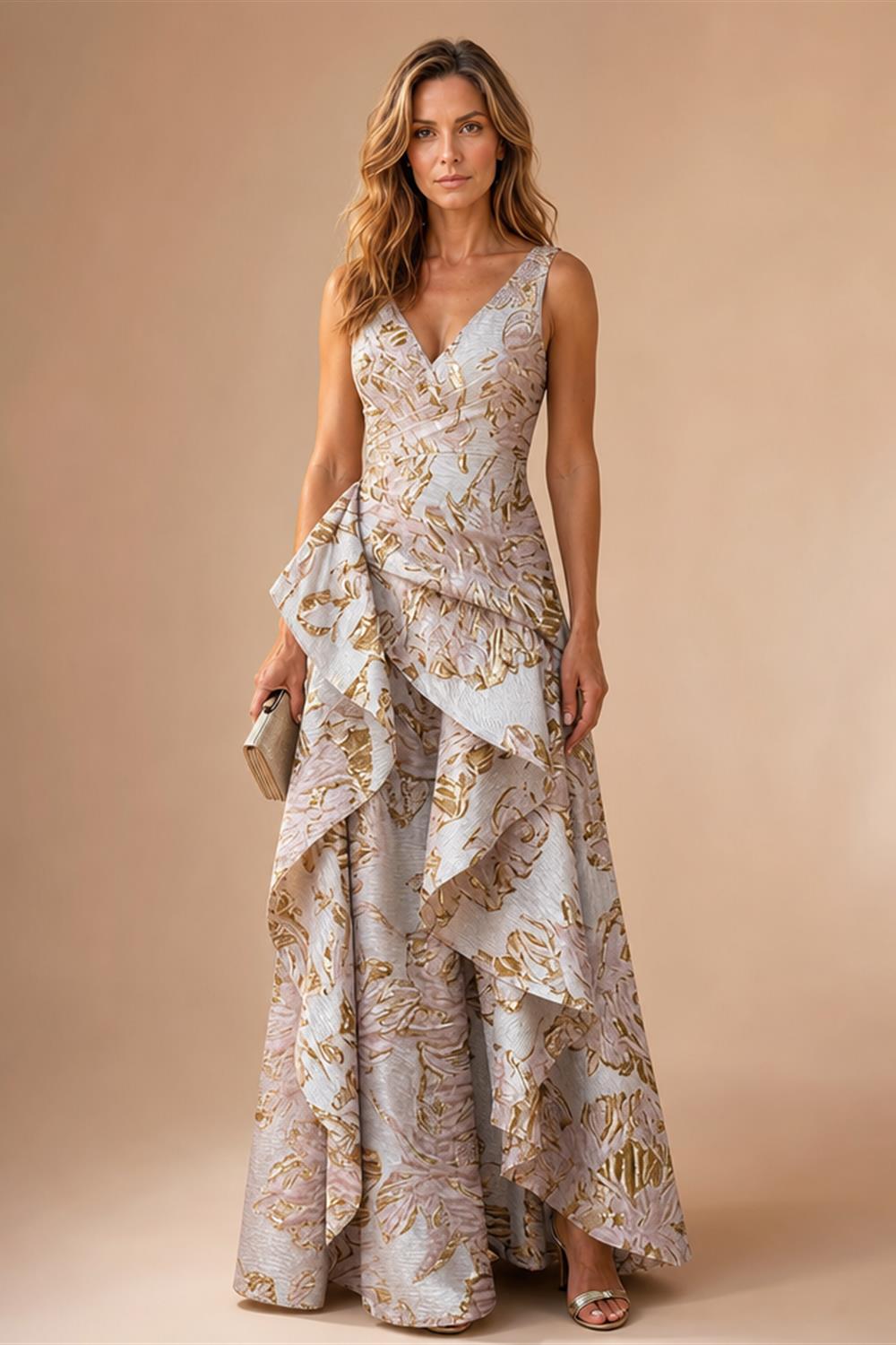 Jacquard A Line V Neck Ruffles Corset Mother of the Bride & Groom Dresses (SHI22500967)