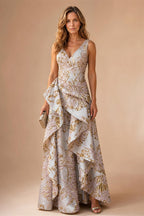Jacquard A Line V Neck Ruffles Corset Mother of the Bride & Groom Dresses (SHI22500967)