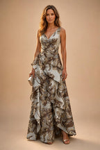 Jacquard A Line V Neck Ruffles Corset Mother of the Bride & Groom Dresses (SHI22500967)