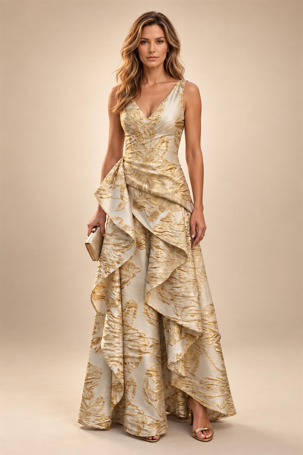 Jacquard A Line V Neck Ruffles Corset Mother of the Bride & Groom Dresses (SHI22500967)