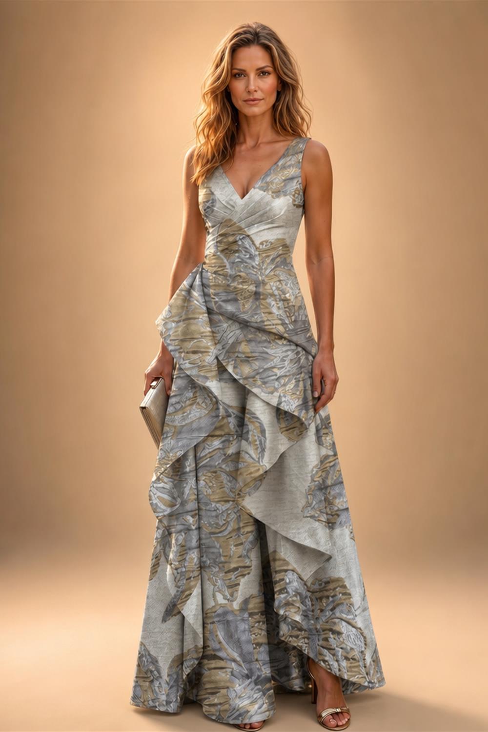 Jacquard A Line V Neck Ruffles Corset Mother of the Bride & Groom Dresses (SHI22500967)