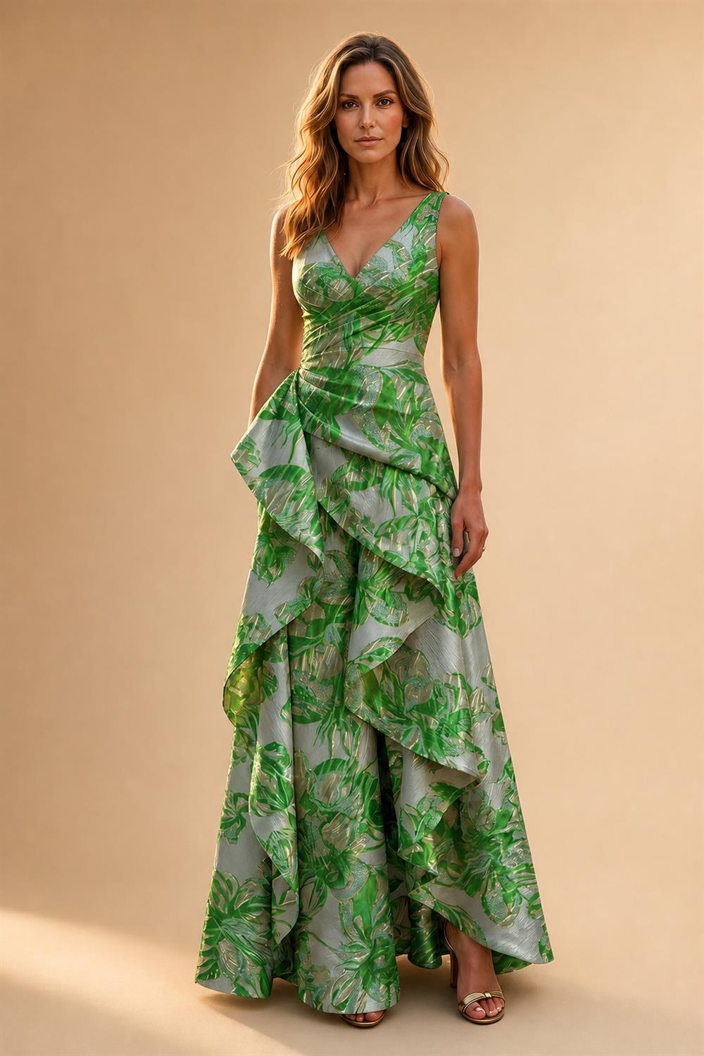 Jacquard A Line V Neck Ruffles Corset Mother of the Bride & Groom Dresses (SHI22500967)