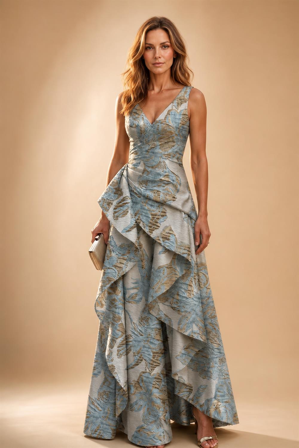 Jacquard A Line V Neck Ruffles Corset Mother of the Bride & Groom Dresses (SHI22500967)