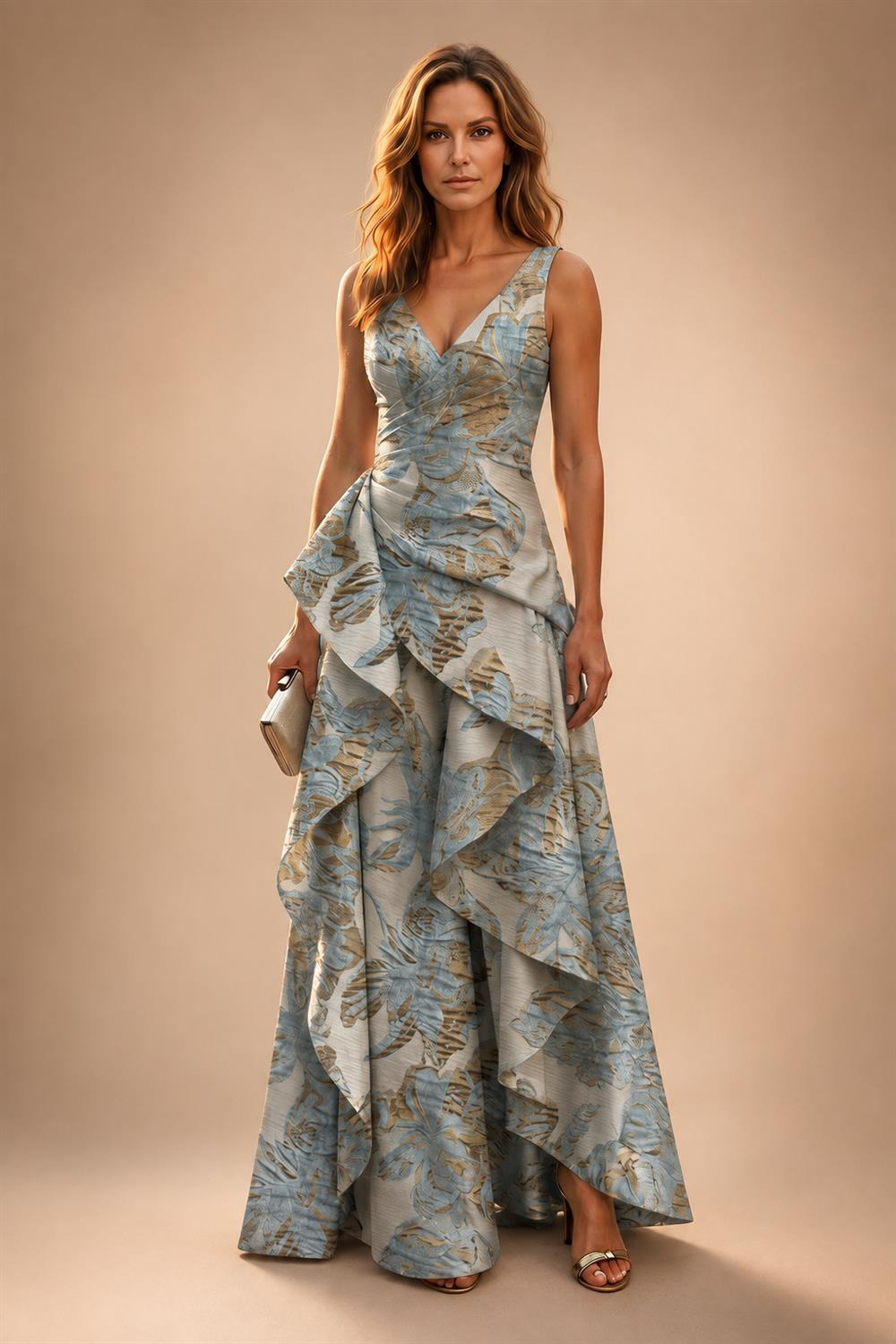 Jacquard A Line V Neck Ruffles Corset Mother of the Bride & Groom Dresses (SHI22500967)