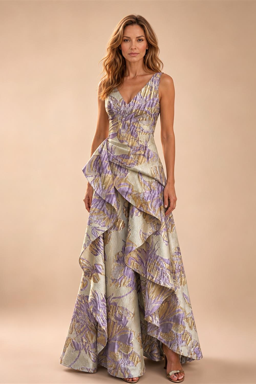 Jacquard A Line V Neck Ruffles Corset Mother of the Bride & Groom Dresses (SHI22500967)