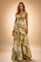 Jacquard A Line V Neck Ruffles Corset Mother of the Bride & Groom Dresses (SHI22500967)