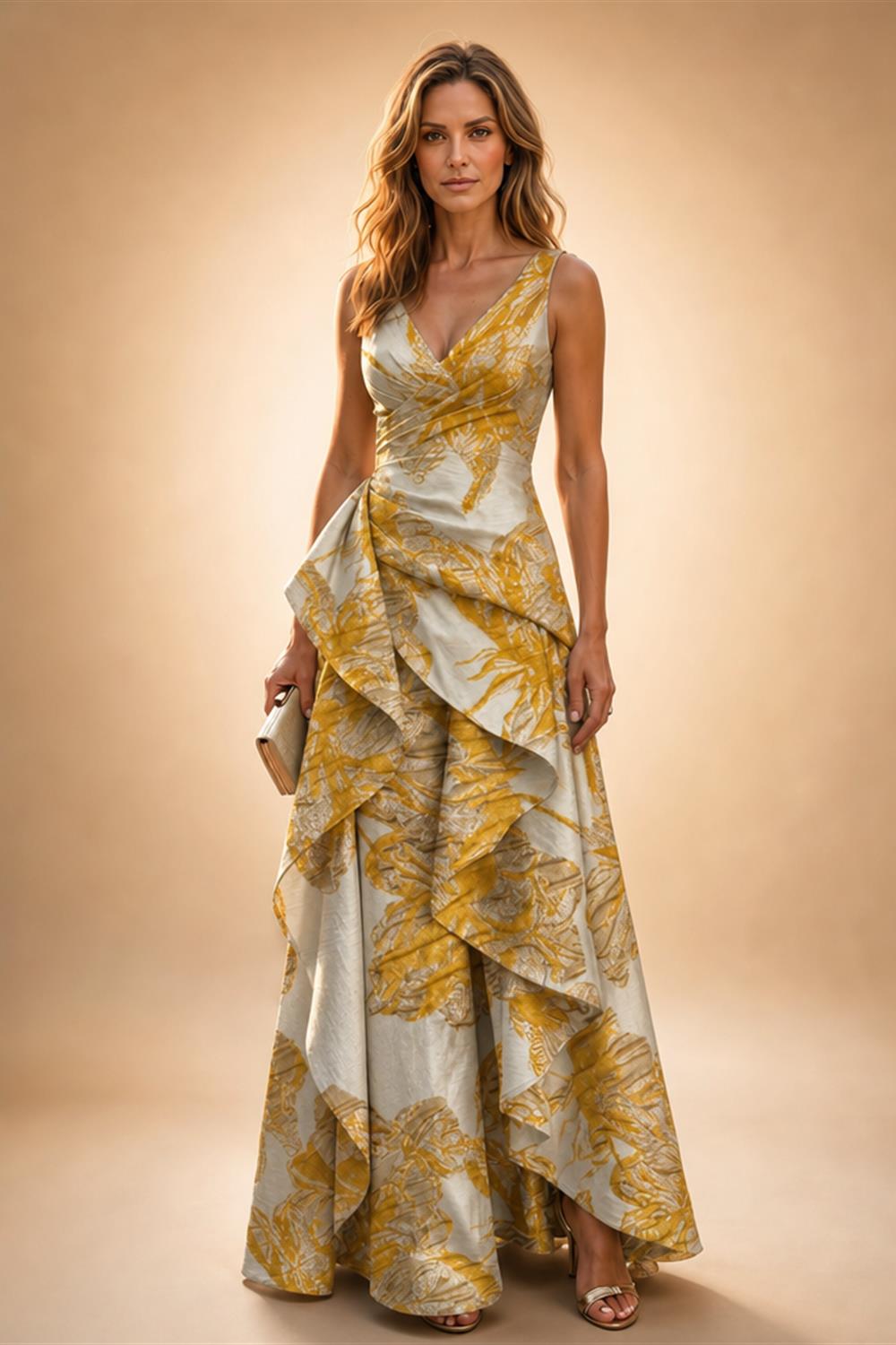 Jacquard A Line V Neck Ruffles Corset Mother of the Bride & Groom Dresses (SHI22500967)