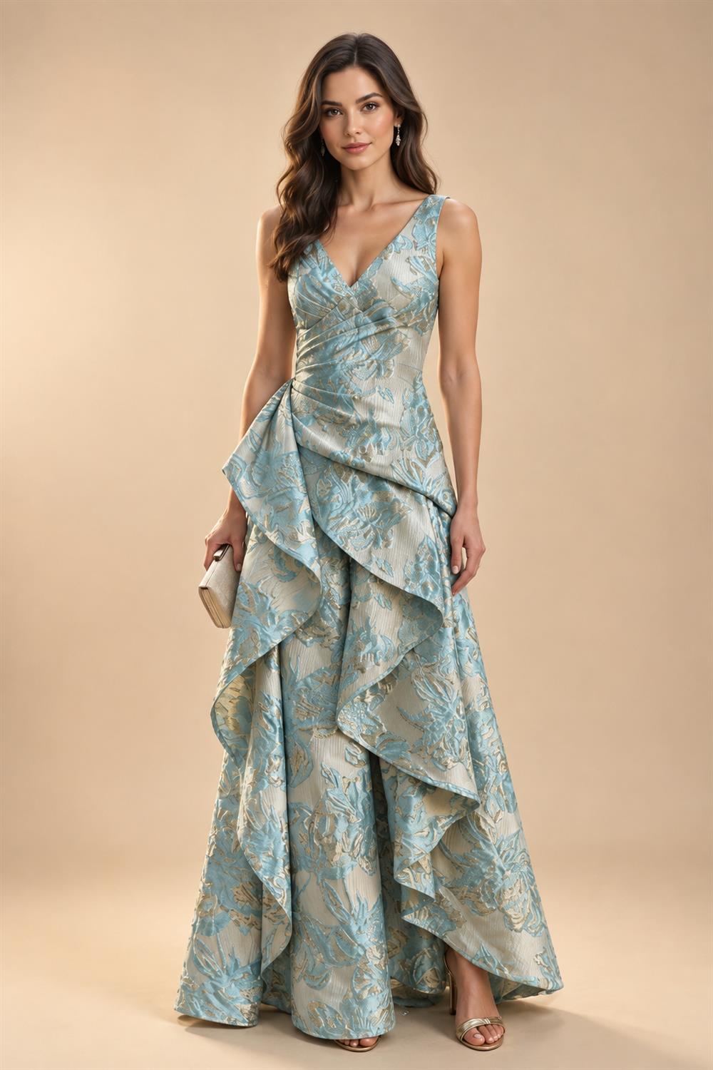 Jacquard A Line V Neck Ruffles Corset Mother of the Bride & Groom Dresses (SHI22500967)