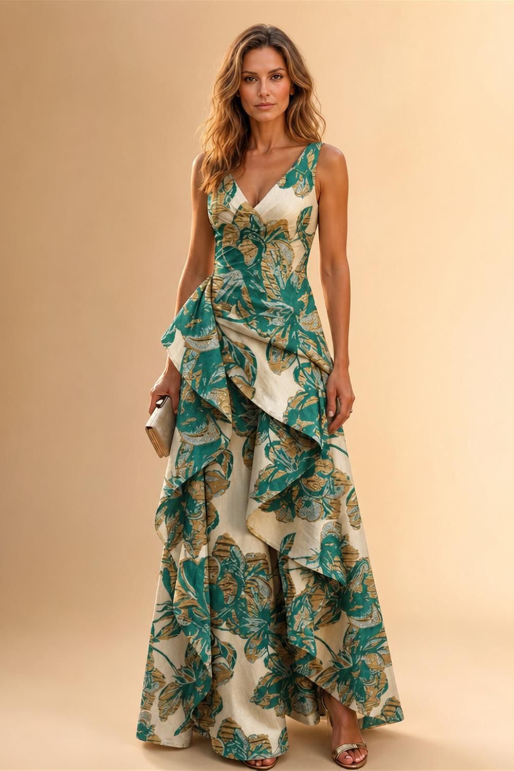 Jacquard A Line V Neck Ruffles Corset Mother of the Bride & Groom Dresses (SHI22500967)