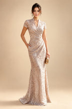Satin V Neck Floral Print A Line Mother of the Bride Dresses (SHIR1110445)