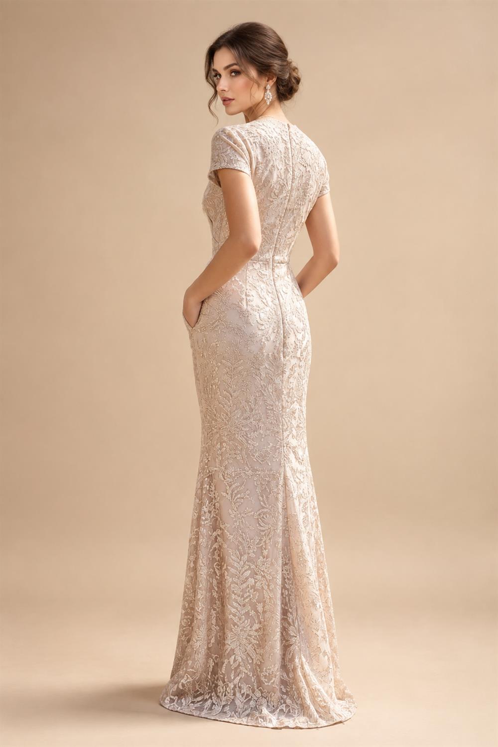 Jacquard Sheath/Column V-Neck Floor-Length Mother of the Bride & Groom Dresses with Ruffles & Ruched Waist (SHI22501058)