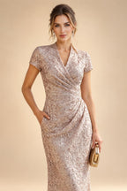 Sequin Floral Sheath/Column V-Neck Floor-Length Mother of the Bride & Groom Dresses with Ruched Waist (SHI22500972)