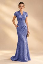 Sequin Floral Sheath/Column V-Neck Floor-Length Mother of the Bride & Groom Dresses with Ruched Waist (SHI22500972)
