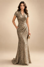 Sequin Floral Sheath/Column V-Neck Floor-Length Mother of the Bride & Groom Dresses with Ruched Waist (SHI22500972)