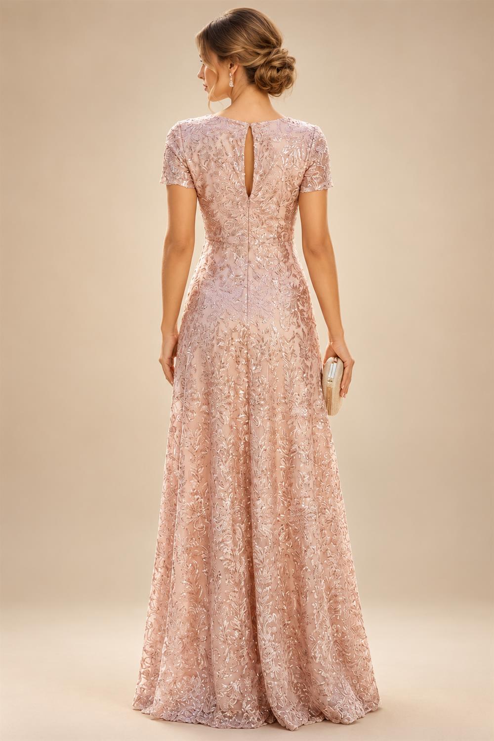 Sequin Floral A-Line/Princess V-Neck Floor-Length Mother of the Bride & Groom Dresses with 3D Flowers & Pleats (SHI22501348)