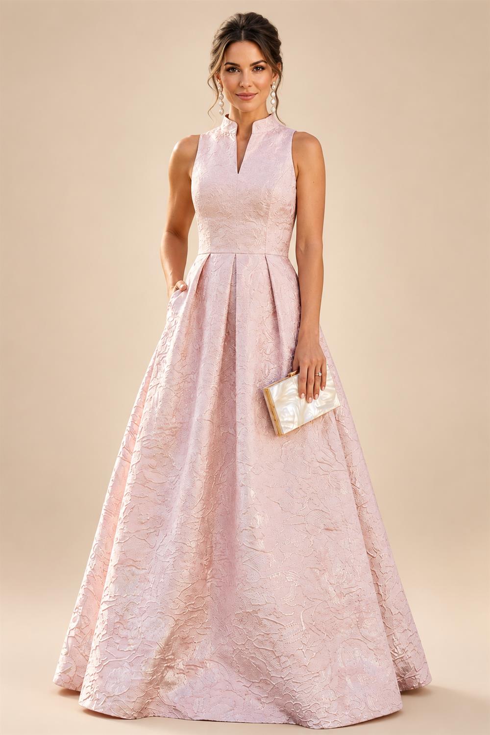 Jacquard A-Line/Princess V-Neck Floor-Length Mother of the Bride & Groom Dresses with Pockets (SHI22500987)