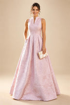 Jacquard A-Line/Princess V-Neck Floor-Length Mother of the Bride & Groom Dresses with Ruched Waist & Pockets (SHI22500984)