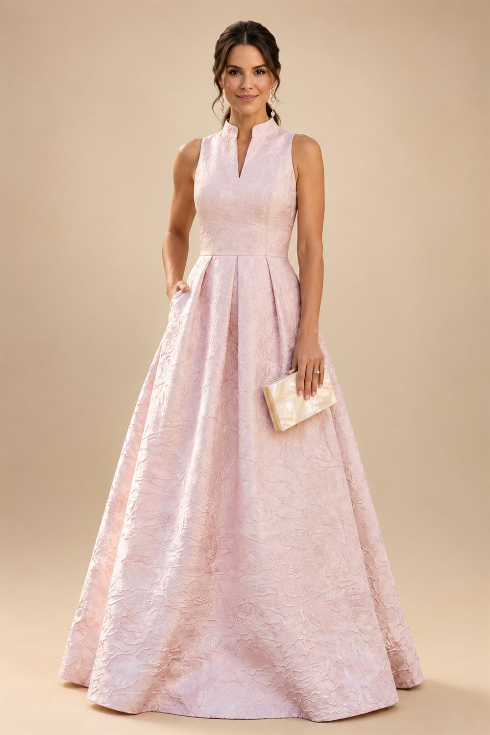 Jacquard A-Line/Princess V-Neck Floor-Length Mother of the Bride & Groom Dresses with Pockets (SHI22500987)