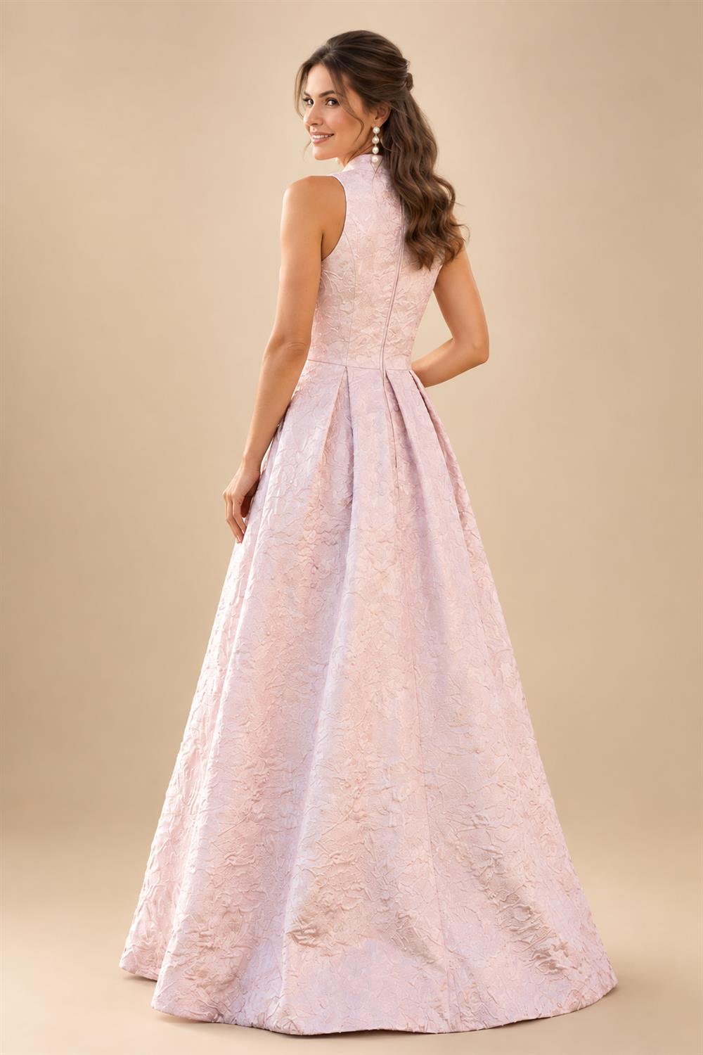 Jacquard A-Line/Princess V-Neck Floor-Length Mother of the Bride & Groom Dresses with Ruched Waist & Pockets (SHI22501298)
