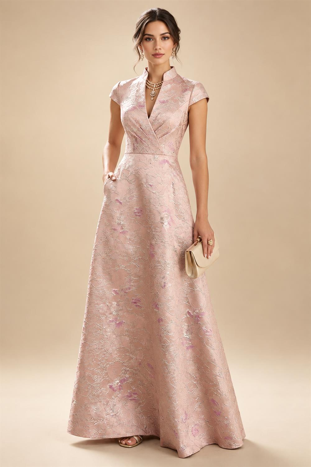 A-Line/Princess V-Neck Chiffon Floor-Length Mother of the Bride & Groom Dresses with Pleats (SHI22501646)