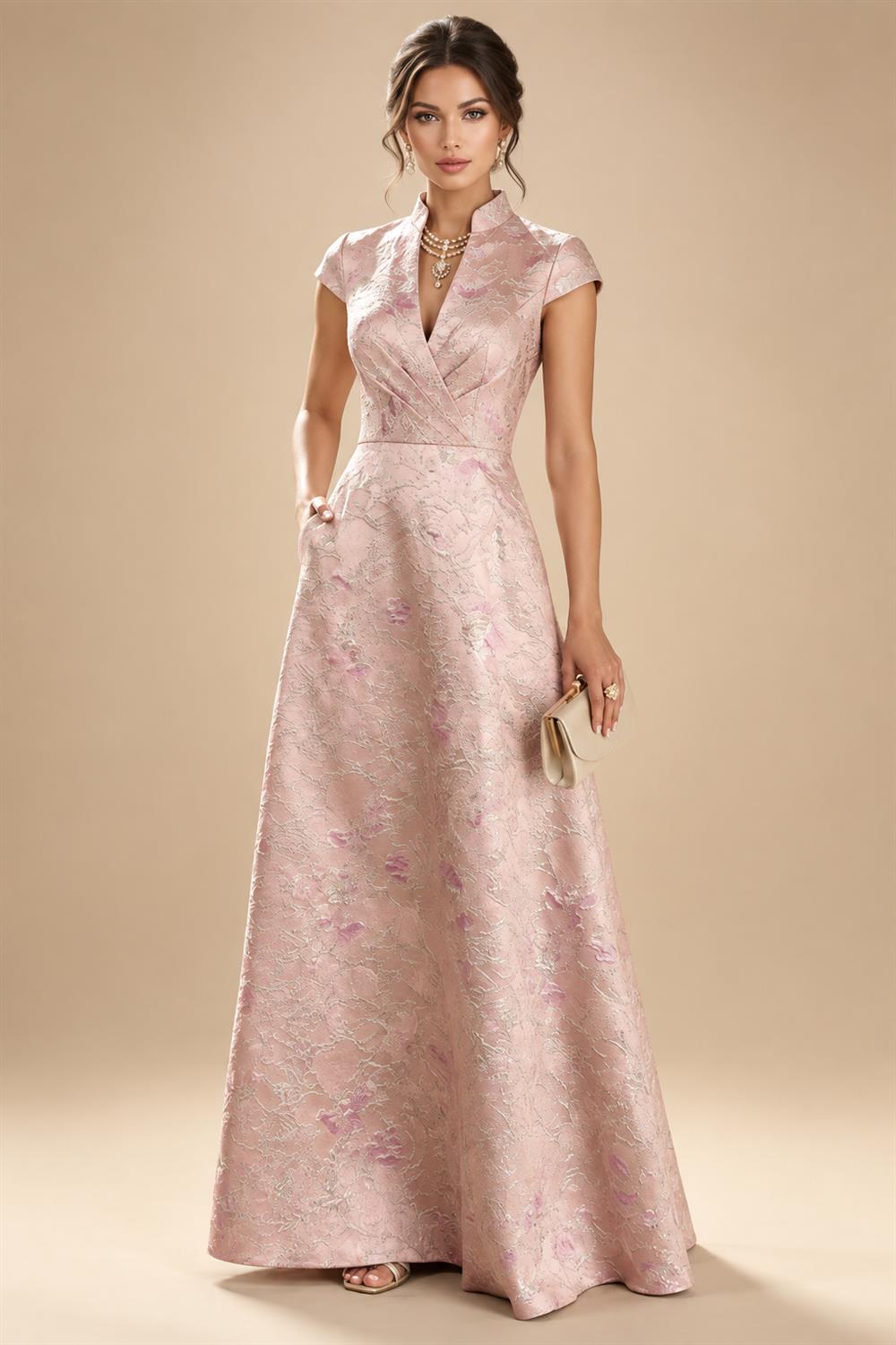 A-Line/Princess V-Neck Chiffon Maxi Mother of the Bride & Groom Dresses with Ruffles, Slit, Ruched Waist & Rhinestones (SHI22501628)