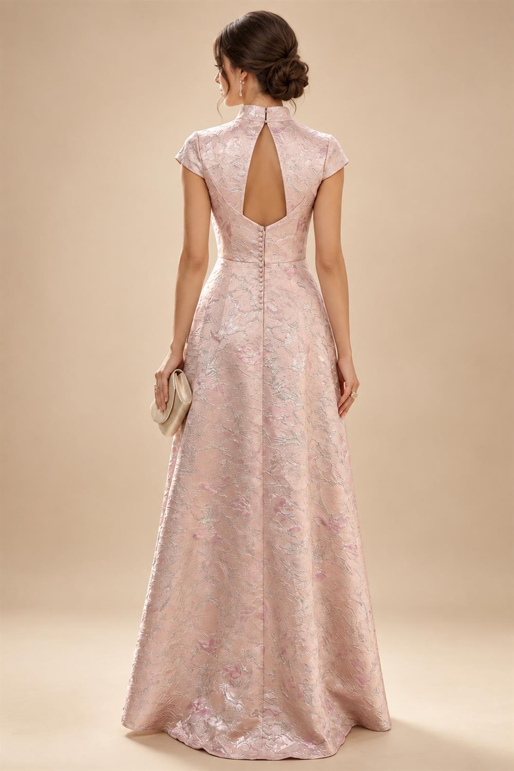 Sheath/Column V-Neck Jacquard Maxi Mother of the Bride & Groom Dresses with Ruffles & Slit (SHI25001047)