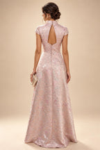 A-Line/Princess Scoop Neck Chiffon Maxi Mother of the Bride & Groom Dresses with Lace Appliques, Sweep Train & Pleats (SHI22501636)