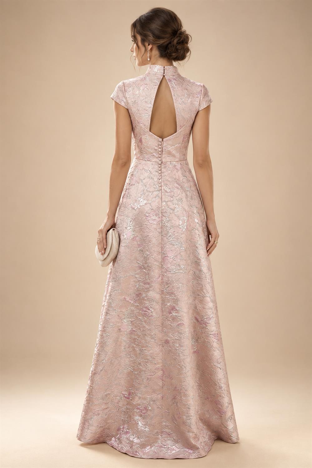 Sheath/Column V-Neck Jacquard Maxi Mother of the Bride & Groom Dresses with Ruffles & Slit (SHI25001047)