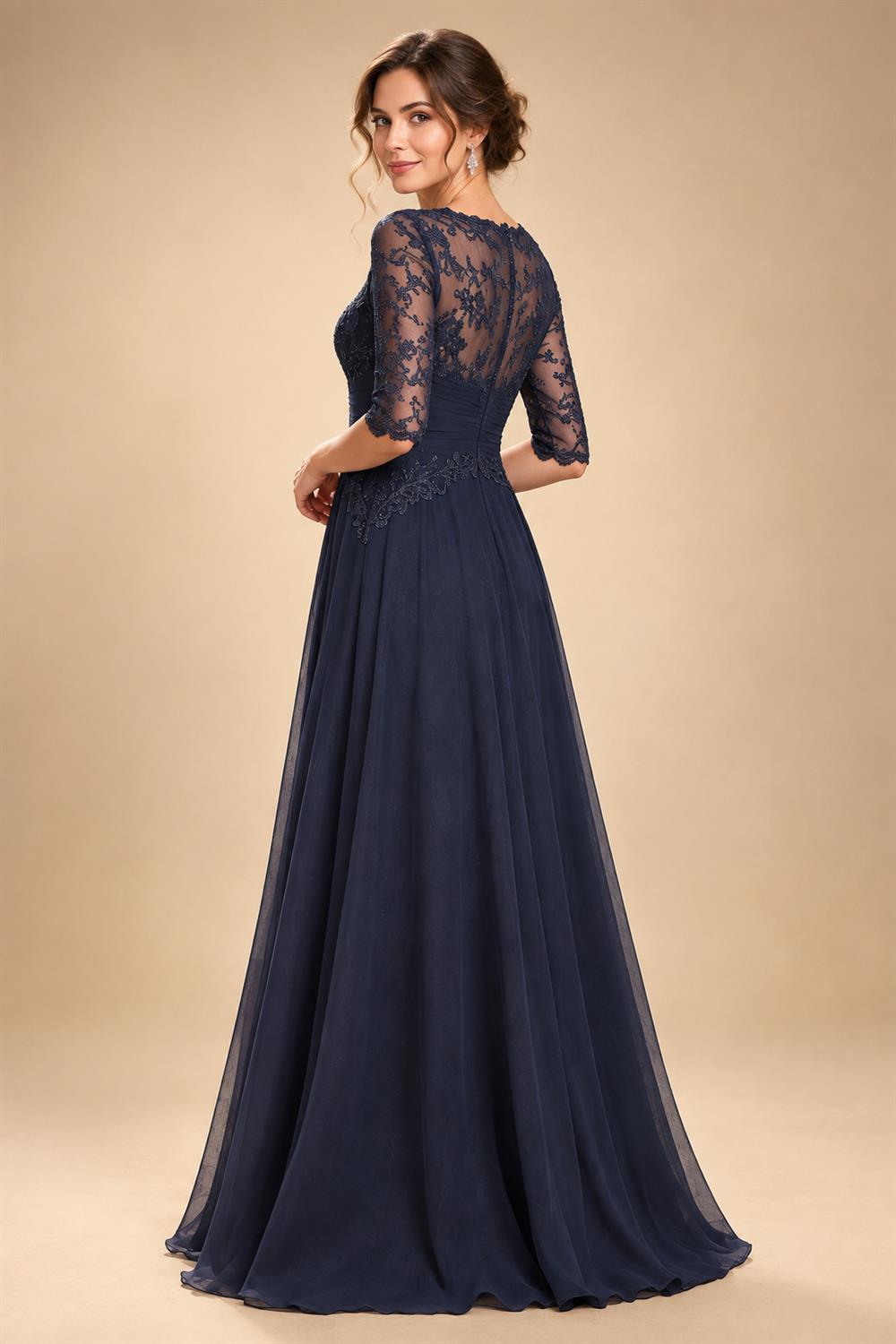 Chiffon Sheath/Column V-Neck Floor-Length Mother of the Bride & Groom Dresses with Lace Embroidery Bodice & Ruched Waist (SHI22501510)