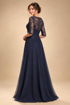 Chiffon Sheath/Column V-Neck Floor-Length Mother of the Bride & Groom Dresses with Lace Embroidery Bodice & Ruched Waist (SHI22501510)