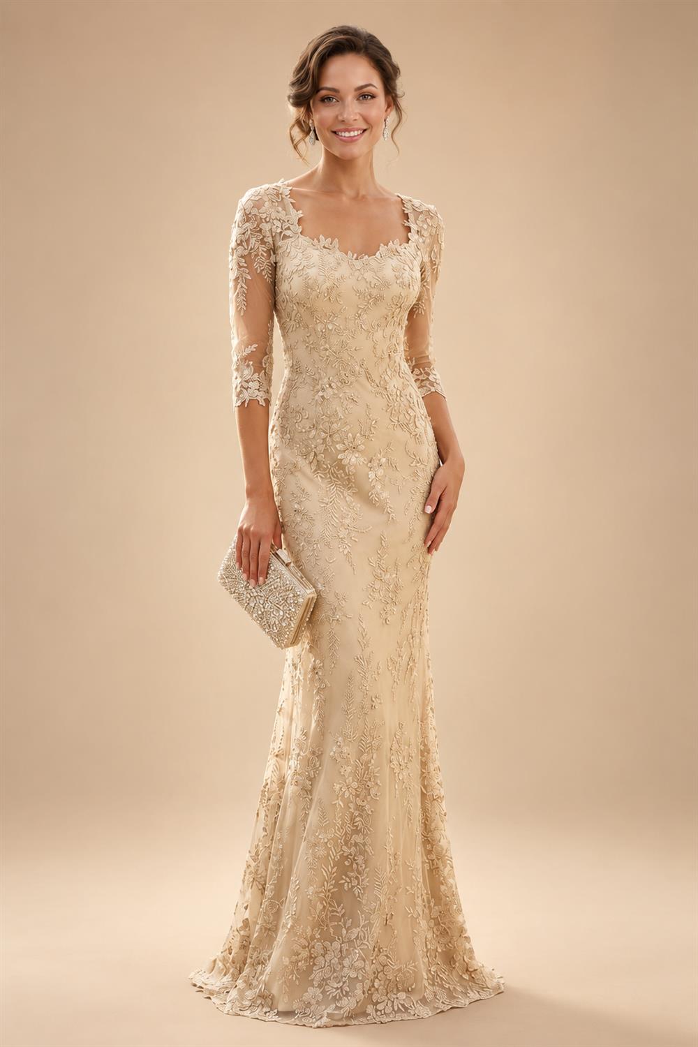Lace Appliques Sheath/Column Scoop Neck Floor-Length Mother of the Bride & Groom Dresses for Women (SHI22501013)