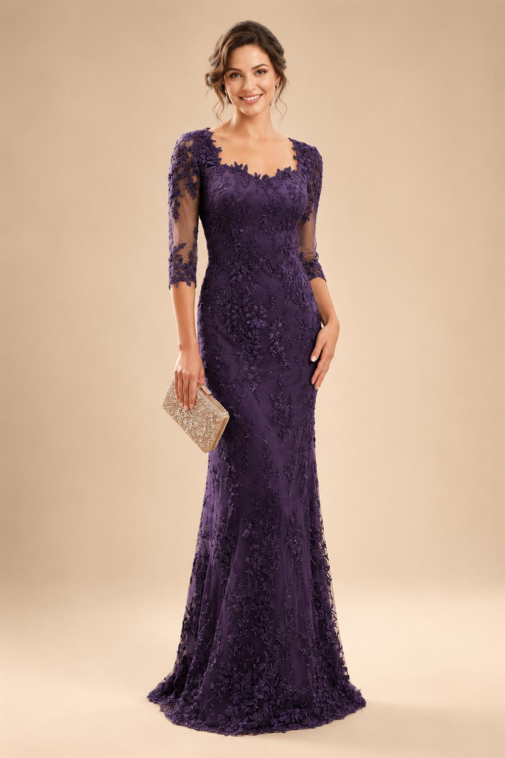 Lace Appliques Sheath/Column Scoop Neck Floor-Length Mother of the Bride & Groom Dresses for Women (SHI22501013)