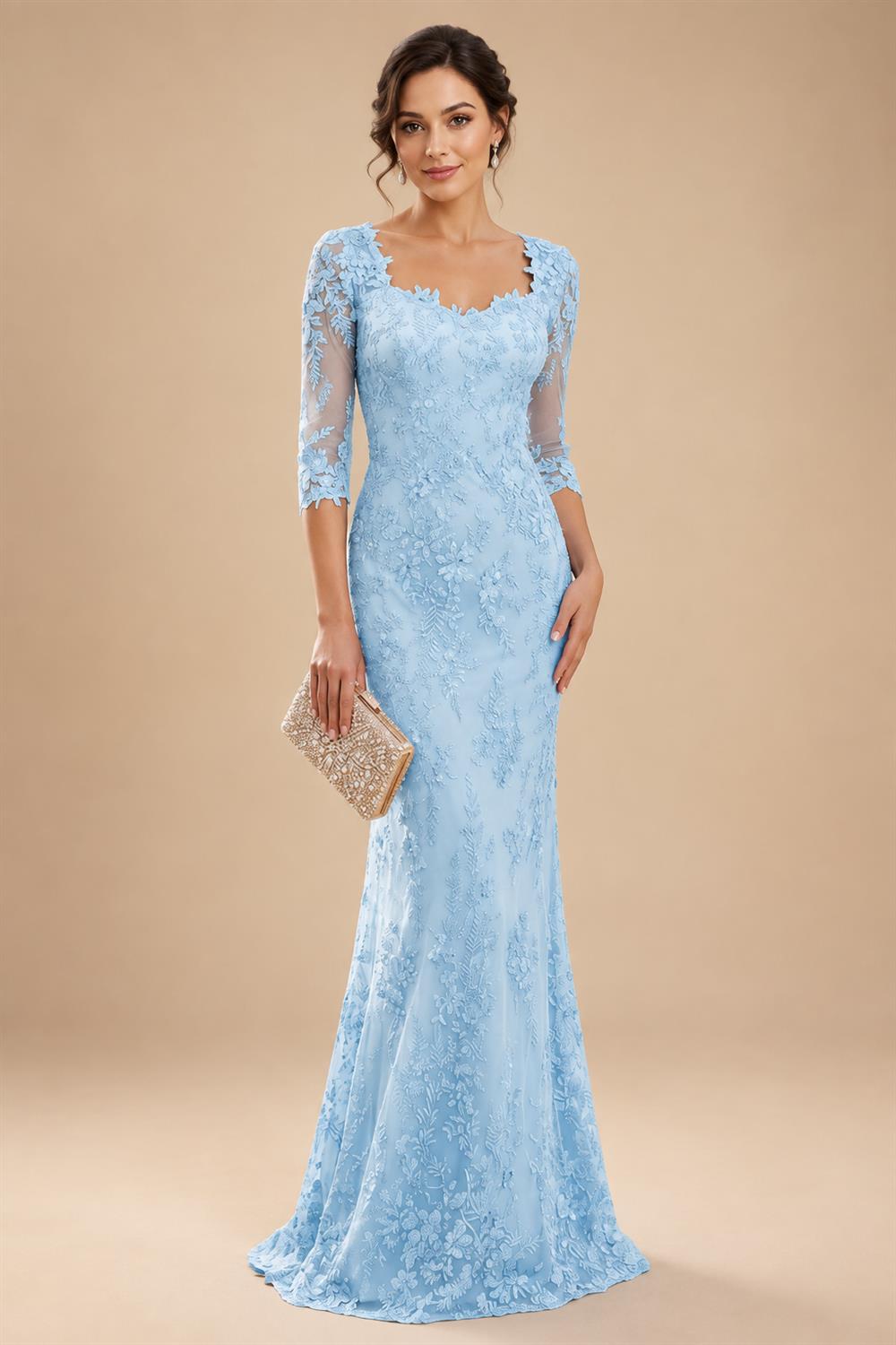Lace Appliques Sheath/Column Scoop Neck Floor-Length Mother of the Bride & Groom Dresses for Women (SHI22501013)