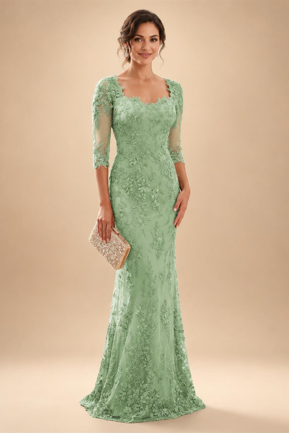 Lace Appliques Sheath/Column Scoop Neck Floor-Length Mother of the Bride & Groom Dresses for Women (SHI22501013)